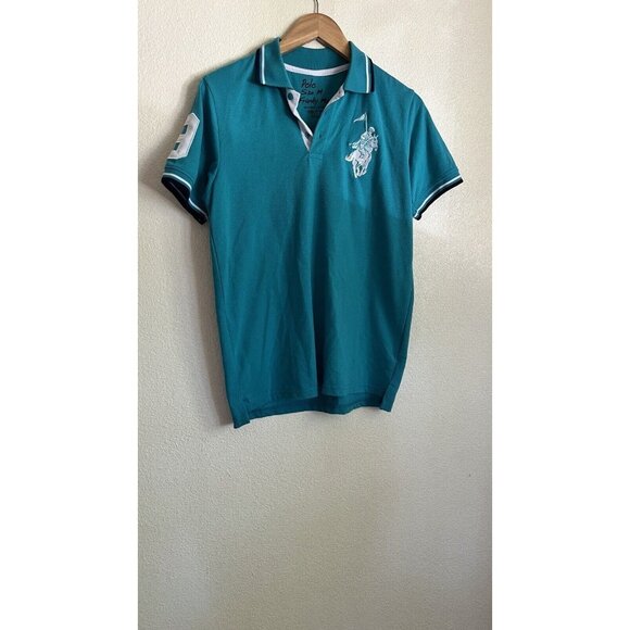 Men's Polo Franky Max Shirt Big Pony Number 9 Size Medium Teal White Embroidery - Picture 2 of 6